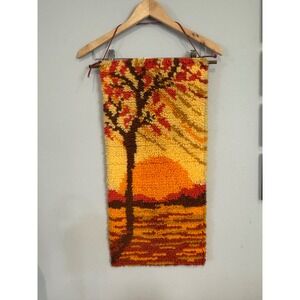 Sunset Latch Hooky Rug Wall Hanging Retro 70's/80's 13"x 26"